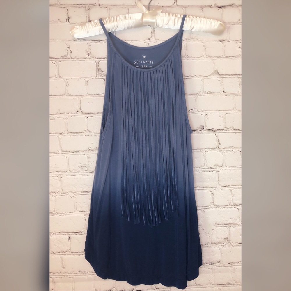 American Eagle Soft & Sexy Blue Ombre Fringe Tank